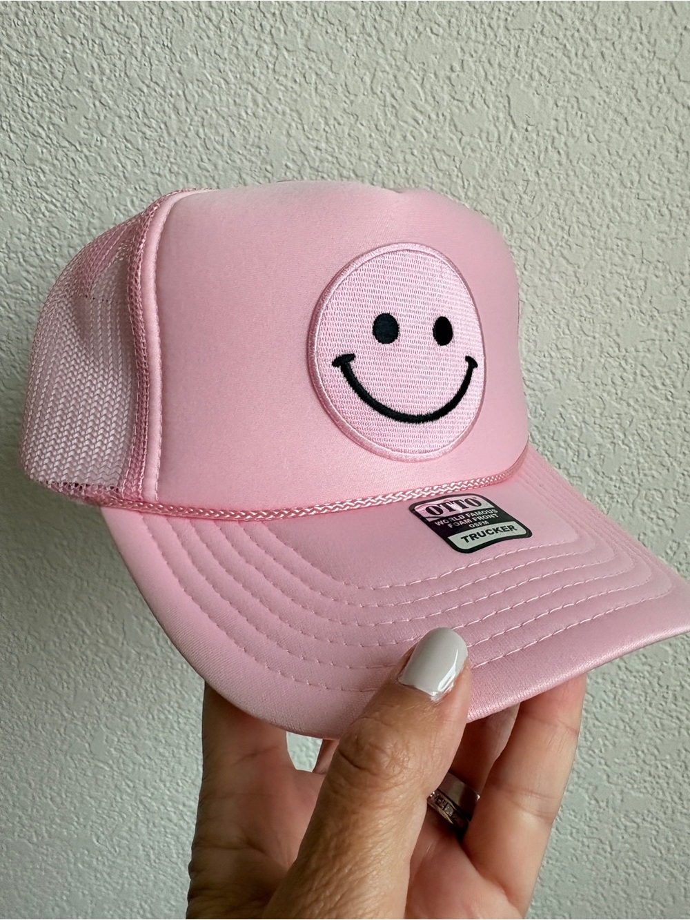 OTTO Pink Smiley Face Trucker Hat